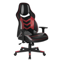 OSP Home Furnishings ELM25-RD Eliminator Gaming Chair in Faux Leather with Red Accents